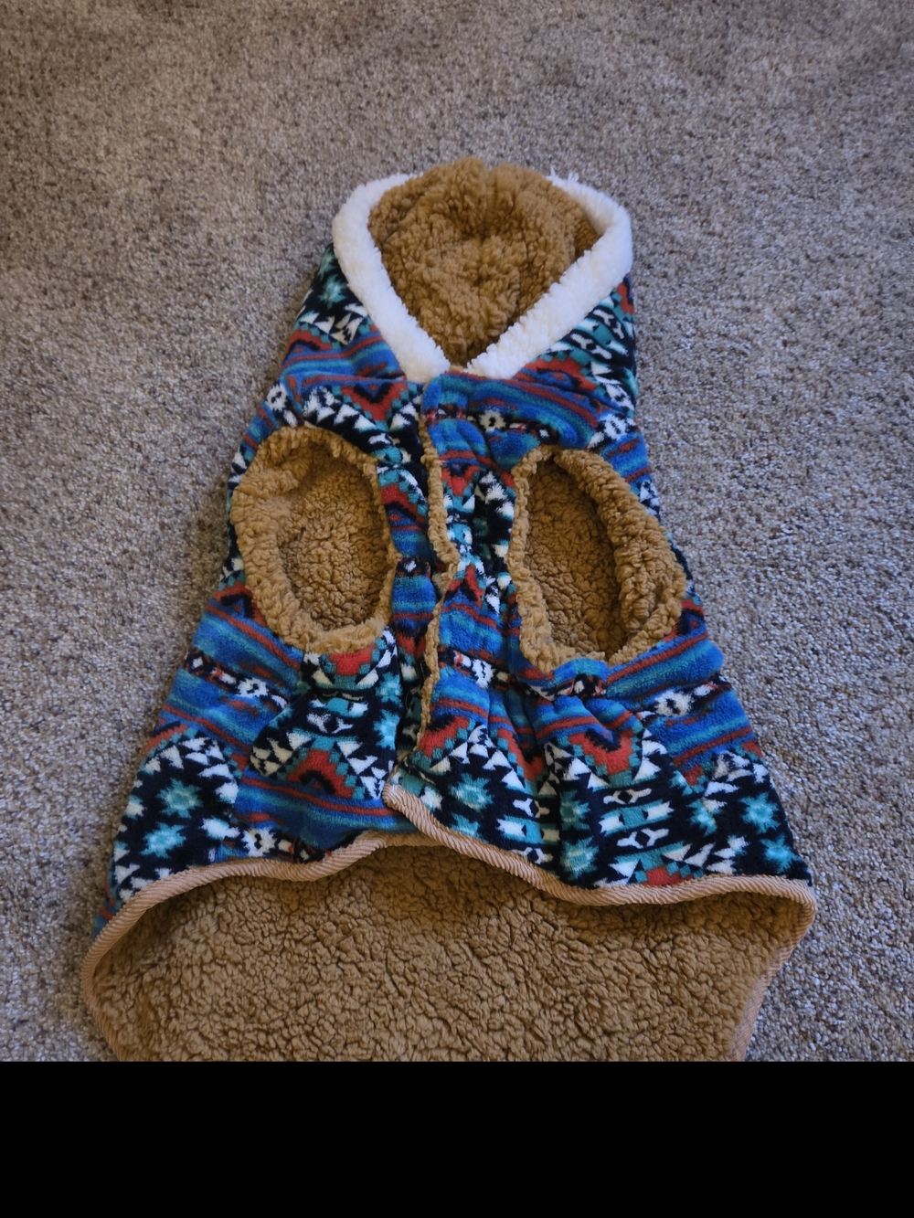 Cozy Aztec Sherpa-Lined Xl Pet Jacket - Blue & Brown